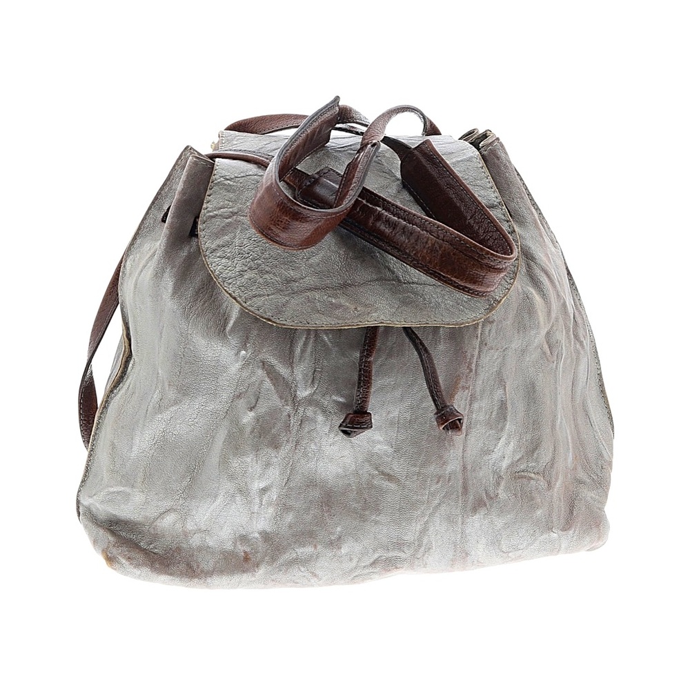 B.May Bags Metallic Silver Pewter Leather Backpack Bucket Bag